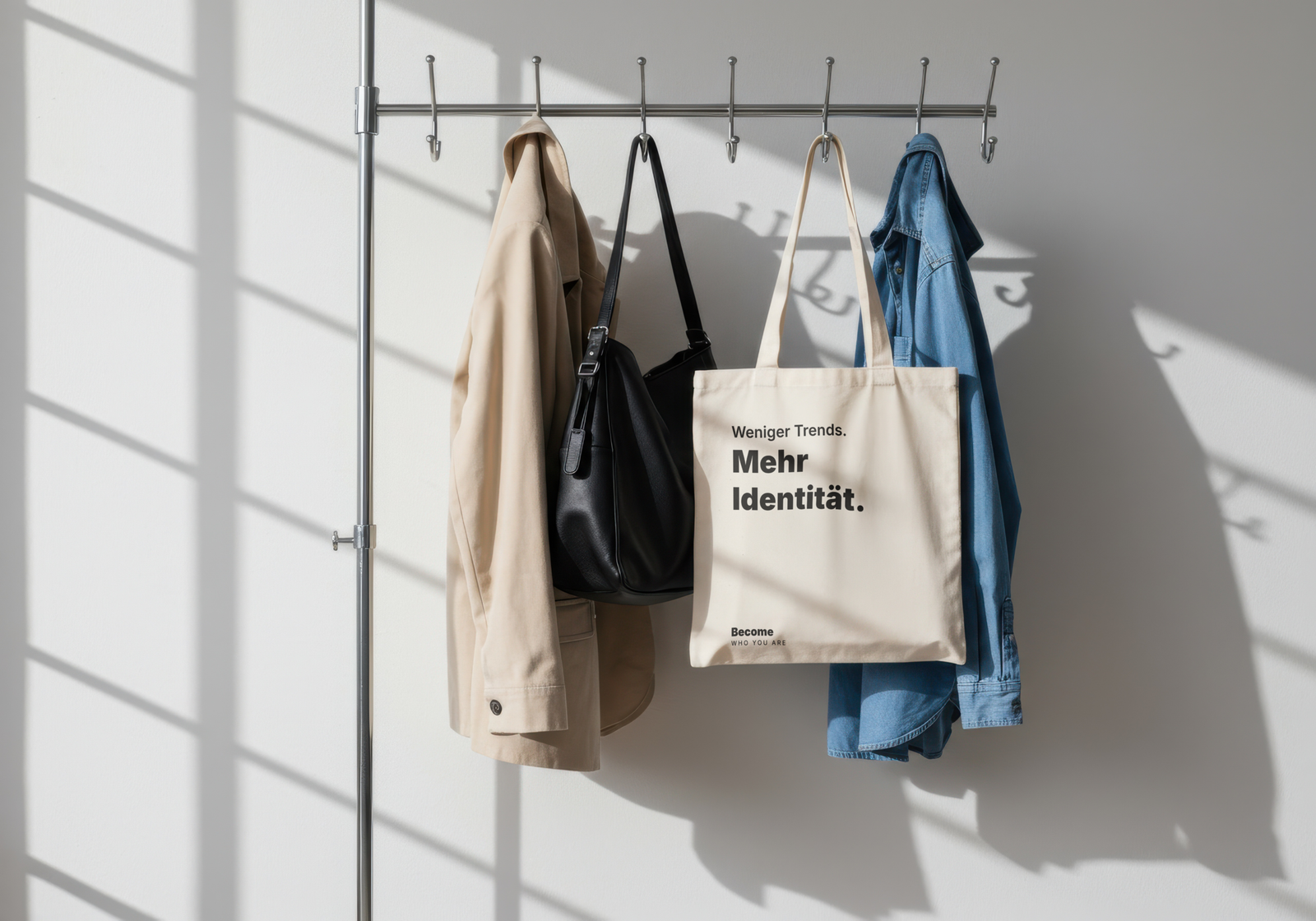 tote shopping square bag hang with clothes mockup become